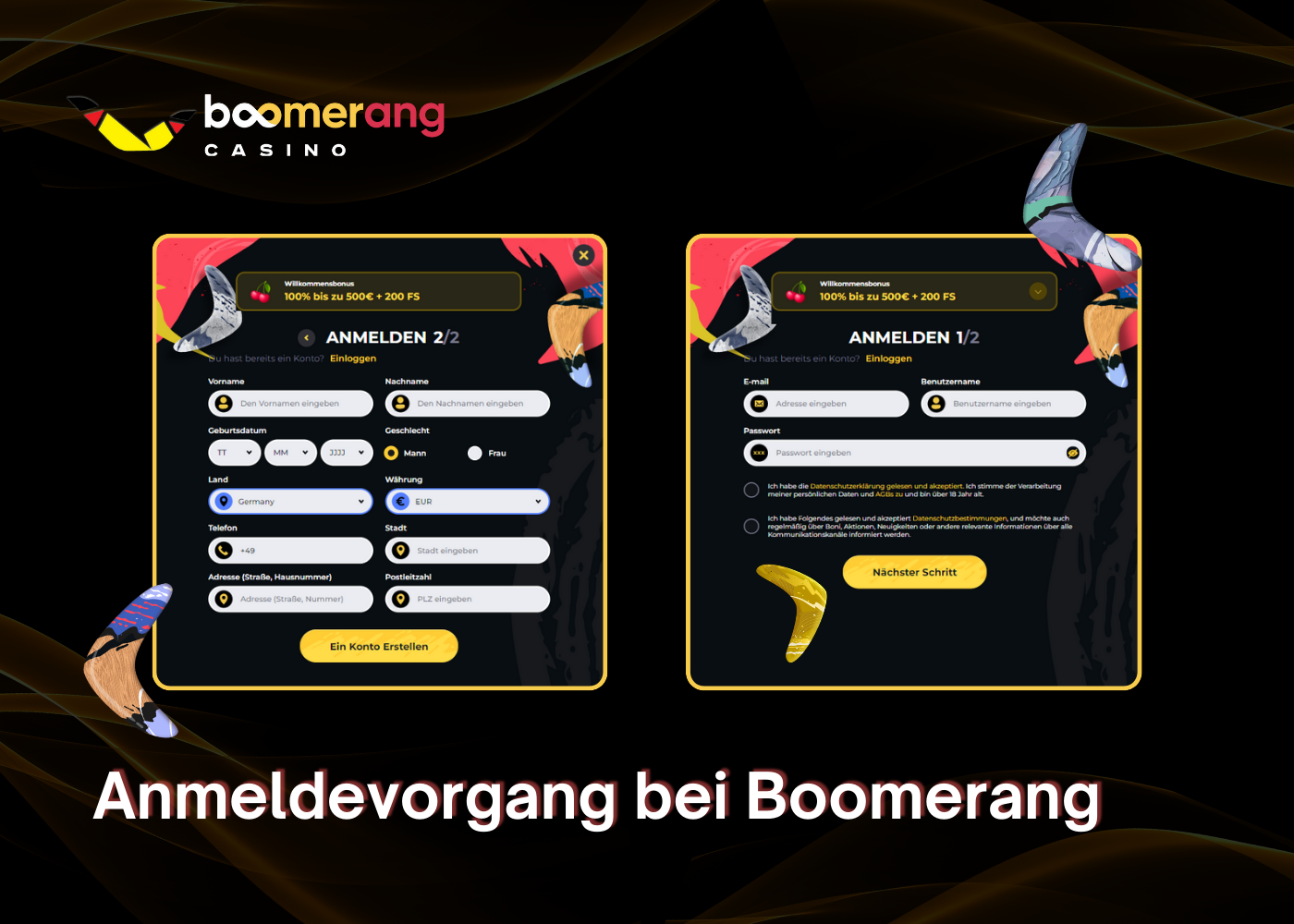 Anmeldevorgang bei Boomerang