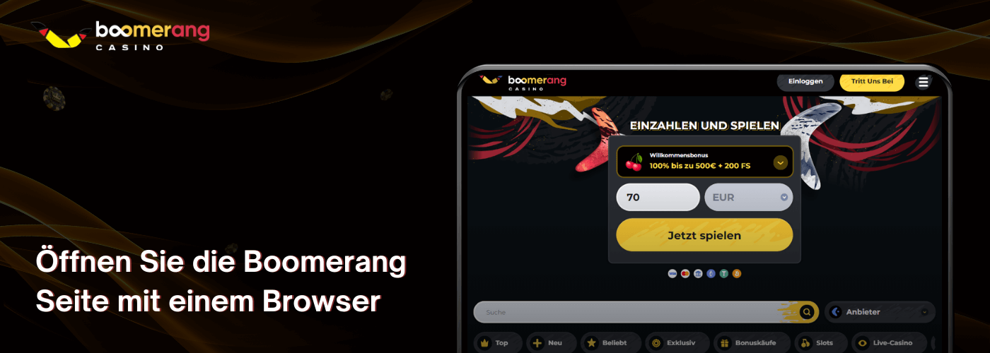 Öffnen Sie die Boomerang Seite mit einem Browser