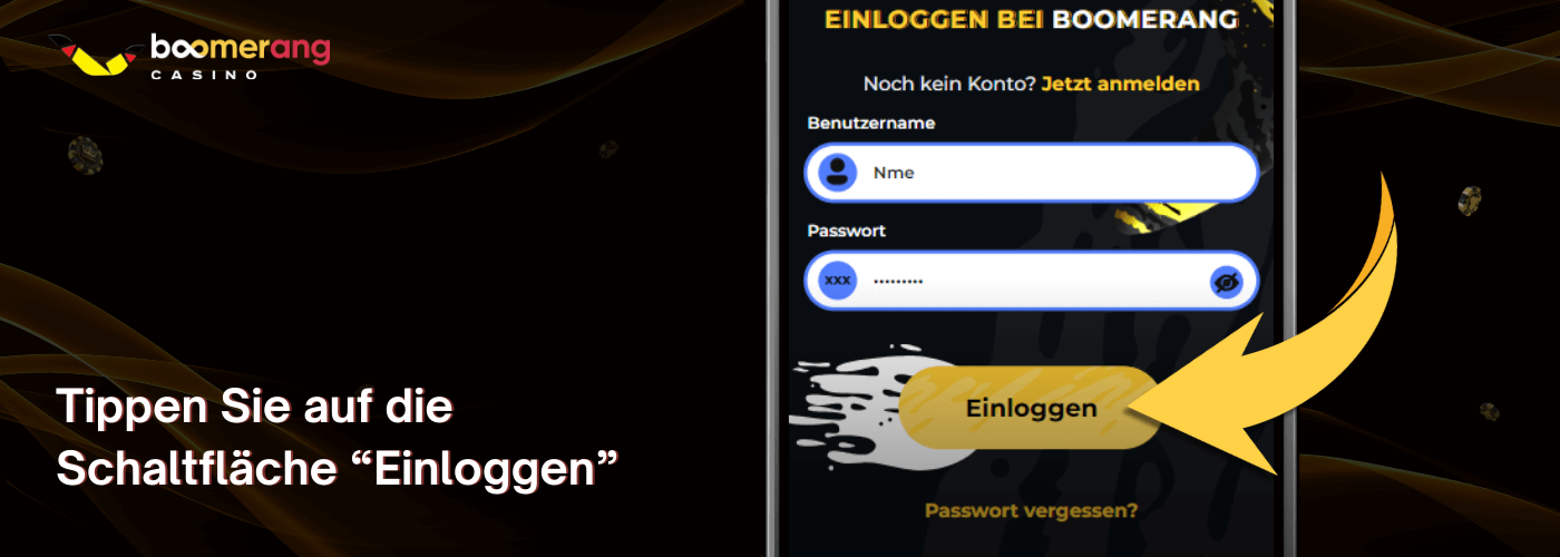 Tippen Sie auf die Schaltfläche "Einloggen"