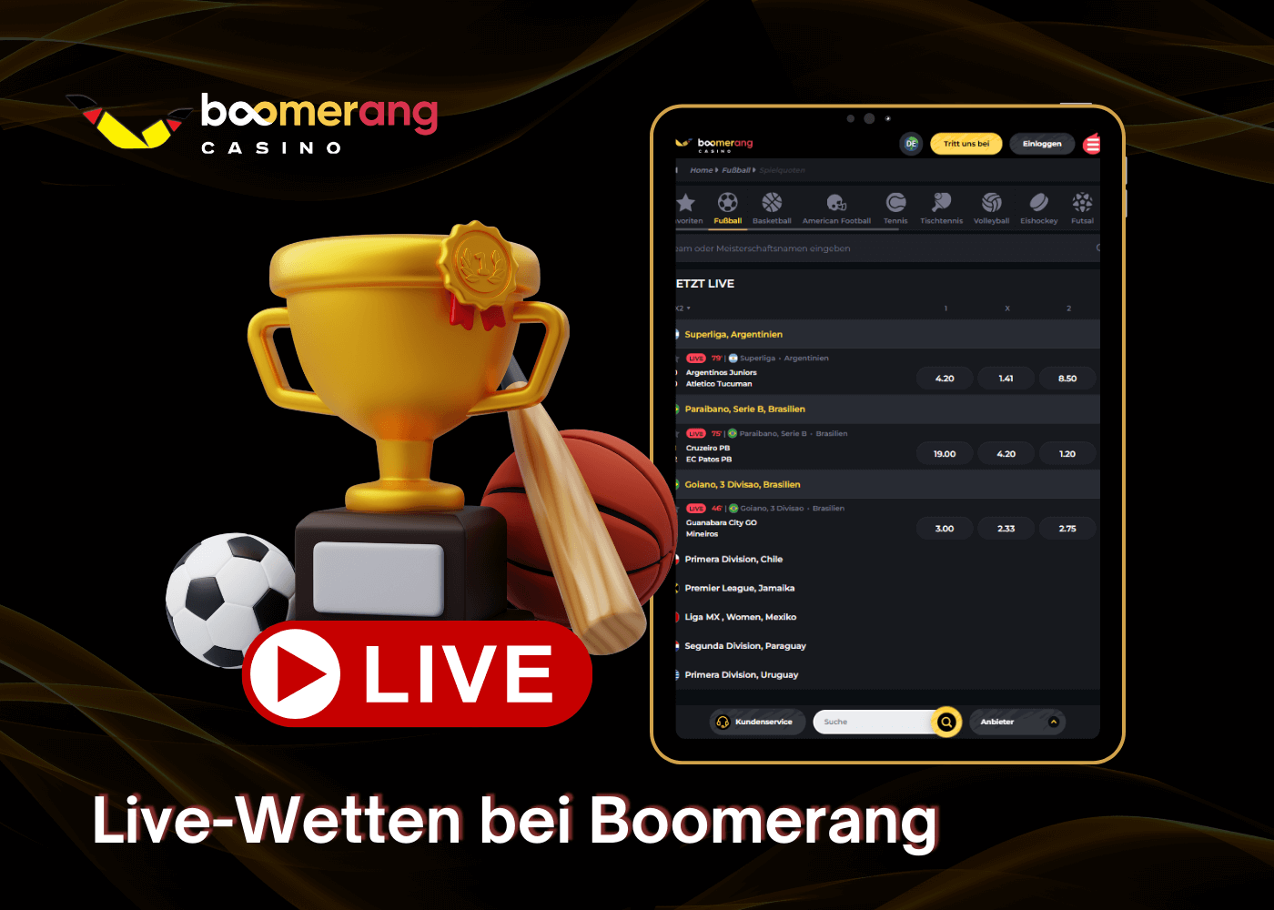 Live-Wetten bei Boomerang